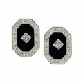 Sterling Silver 11x7.5mm Genuine Onyx and Cubic Zirconia Earrings
